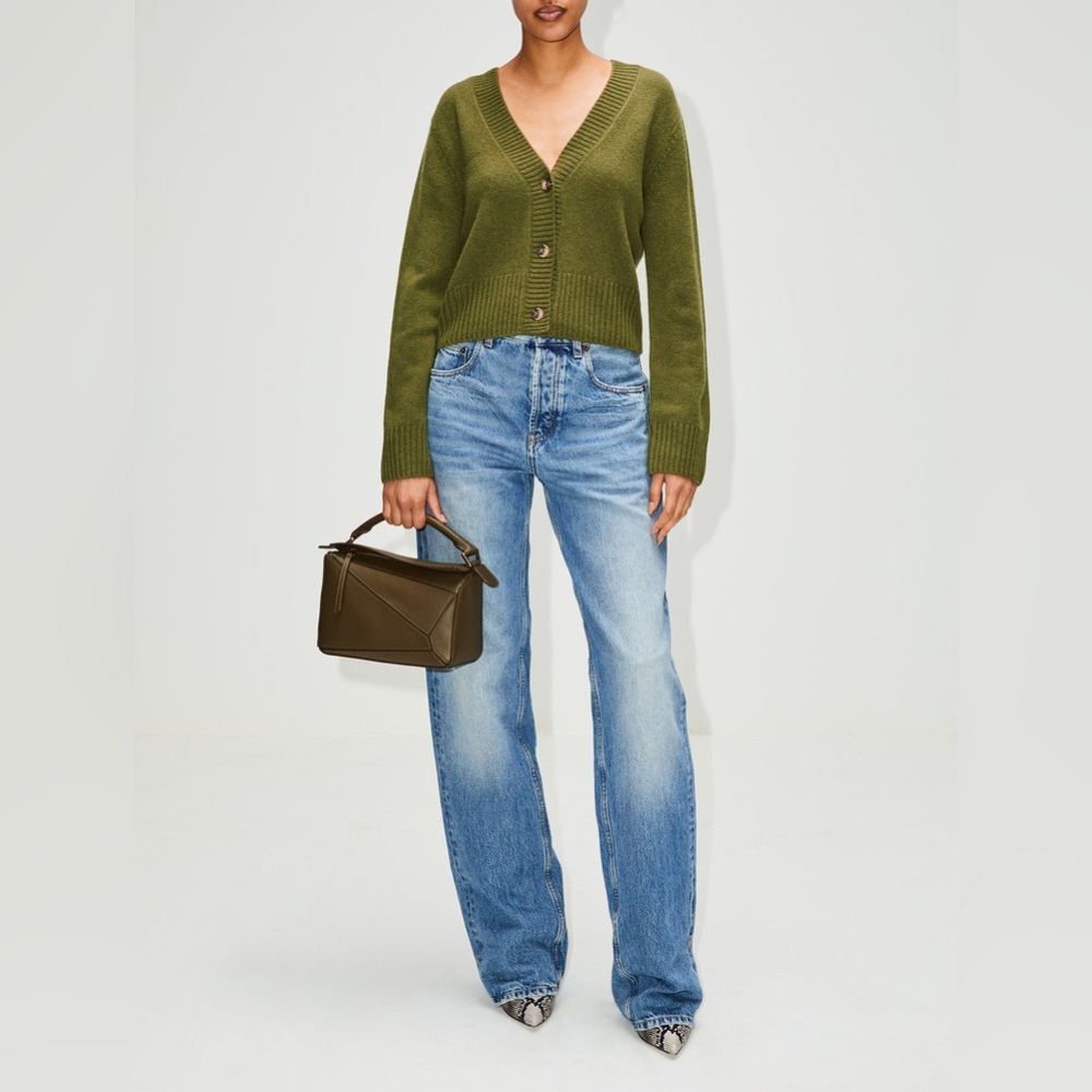 ELYSEWALKER Dove Cropped Cashmere Cardigan Bayleaf Olive‎ Green Luxurious size S